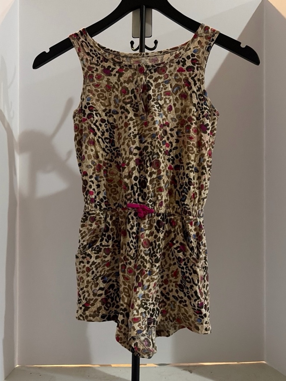 Girls Leopard Print Romper with Pink Accents